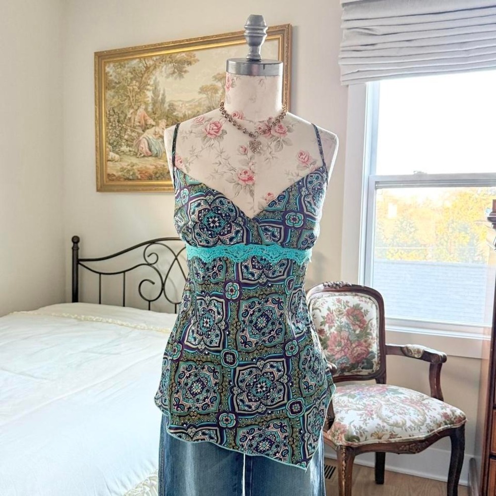 Boho fairy top ‎ Y2K paisley print camisole Halo size large